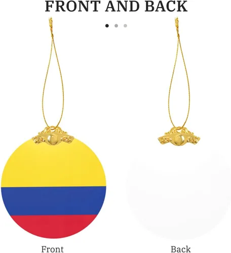 Miniatura 3 de Colgante redondo de adorno navideño de cristal con estampado de bandera de Colombia con detalles dorados y plateados para colgar la decoración