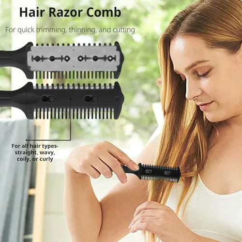 Miniatura 6 de Soft 'N Style Paquete de 3 Peine y Recortador de Doble Cara - Tijeras Navaja para Cabello, Estilizador de Puntas Abiertas para Cabello Fino y Grueso