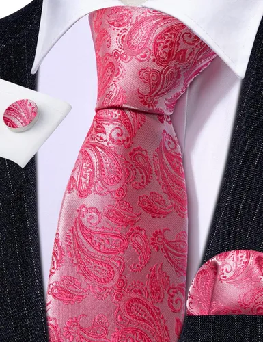 Miniatura 71 de Barry.Wang - Juego de corbata de seda para hombre, diseño de cachemira, pañuelo y gemelos de bolsillo