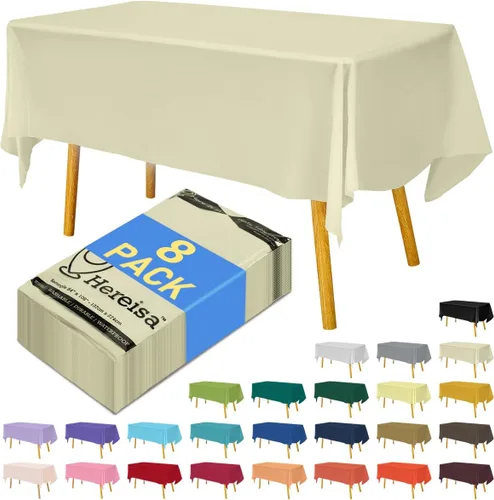 Miniatura 114 de Paquete de 3 manteles de plástico desechables de 54 x 108 pulgadas, manteles de color blanco hueso, manteles de fiesta nupcial para fiestas