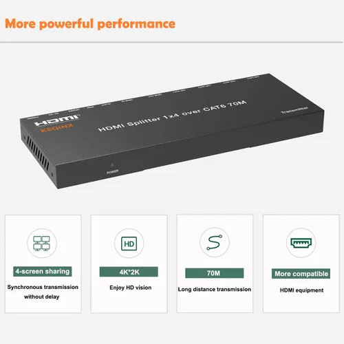 Miniatura 6 de Divisor extensor HDMI 1x4 4K sobre Cat6 70m/230ft POC con 4 receptores IR Control EDID HDMI sobre Ethernet Splitter