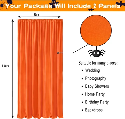 Miniatura 4 de Hiasan Cortinas de fondo naranja para fiestas, cortinas de fondo de fotografía de poliéster para reuniones familiares, decoraciones de boda, 5 x 10