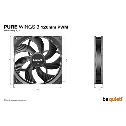 Miniatura 3 de be quiet! Pure Wings 3 Ventilador silencioso de carcasa PWM de 120mm Alta velocidad de gama alta con RPM mínimas bajas Presión de aire Negro