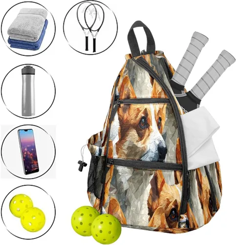 Miniatura 4 de Pickleball Backpack Corgi Brown for Women Men - Multi-Pocket Sports Bag with Shoe Compartment Versatile Tennis Bag & Gifts for Pickleball Lovers