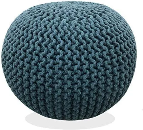 Miniatura 9 de FRELISH DECOR Puf Otomano Redondo Tejido a Mano 100% Algodón Puf Reposapiés - Saco de Frijoles Tejido - Silla de Piso para Sala de Estar Dormitorio