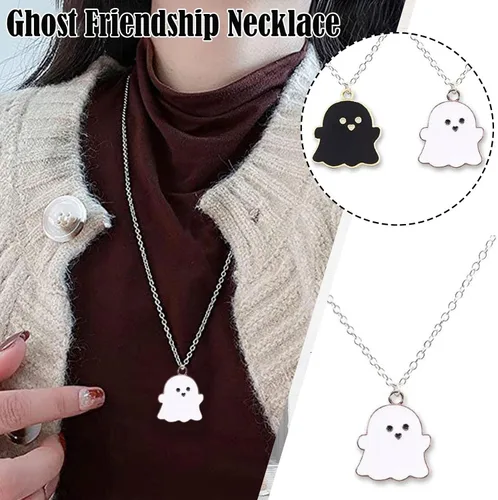 Miniatura 2 de 1 unidad2 collares con colgante de fantasma blanco y negro, dibujos animados, fantasma, amistad, pareja, encantador, collar de fantasma, colgante