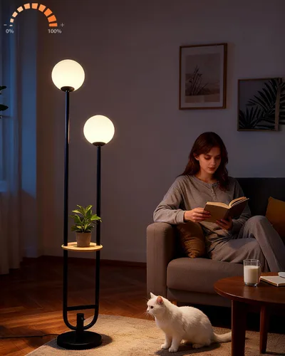 Miniatura 11 de Lámpara de pie regulable dorada con mesa, lámparas de pie modernas con pantallas de hongos para sala de estar, lámpara de pie alta blanca cálida
