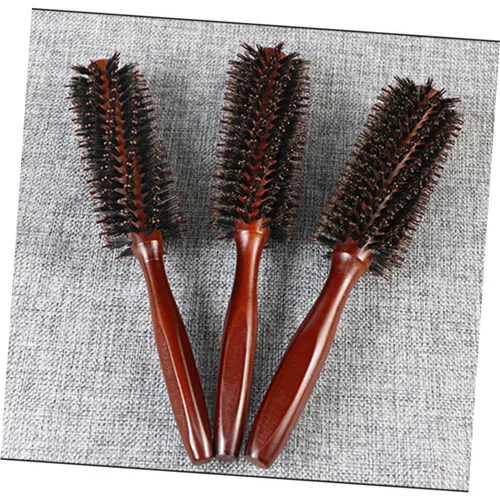 Miniatura 7 de FRCOLOR Cepillo de pelo redondo peine para las mujeres de sarga mango de madera de secado de pelo peinado herramienta de rizado color al azar