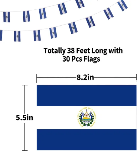 Miniatura 2 de Bandera de El Salvador, bandera salvadoreña, pequeña cuerda de banderas de El Salvador, mini banderas salvadoreñas banderín, utilizada para fiestas