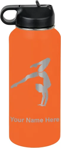 Miniatura 54 de LaserGram Botella de agua personalizada, soporte de mano de gimnasta, acero inoxidable de doble pared aislada al vacío con popote superior, regalo