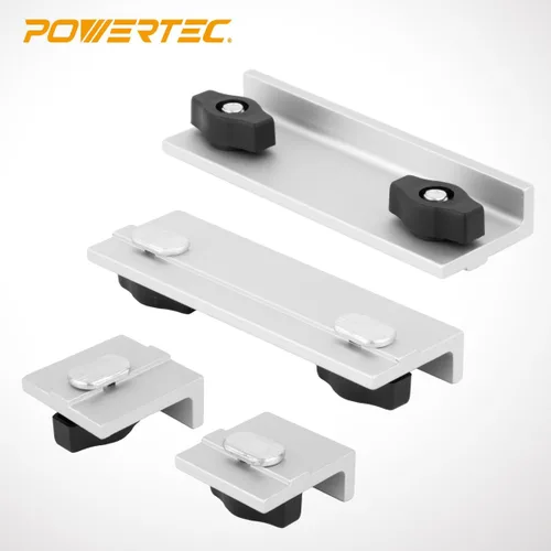 Miniatura 6 de POWERTEC 71910 Kit de topes y abrazaderas en T para carpintería, incluye 2 topes largos, 2 topes cortos, 2 topes InLine y 4 abrazaderas de sujeción