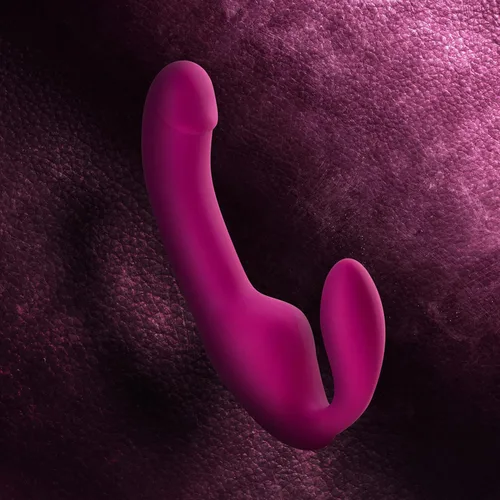 Miniatura 7 de Blush Temptasia Estella - Consolador vibrador curvado de silicona de 9.5 pulgadas, doble extremo sin tirantes, recargable, impermeable, profundo Rosa