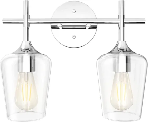 Miniatura 20 de Ralbay Lámparas de baño doradas 2 luces con vidrio transparente, iluminación moderna de montaje en pared, iluminación industrial de granja, luces