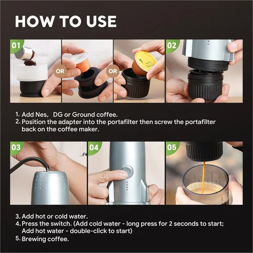 Miniatura 8 de Máquina de café espresso portátil 3 en 1 sobre la marcha, cafetera eléctrica de autocalentamiento, mini cafetera de mochilero compatible con Gris