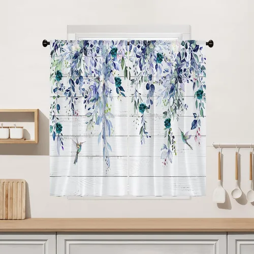 Miniatura 13 de Cortina de eucalipto negro y gris, cenefa para tratamiento de ventana, estilo bohemio, rústico, floral, bolsillo para barra, cortinas de ventana