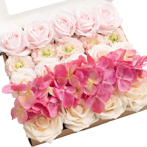 Miniatura 23 de Ling's moment Flores Artificiales de Seda Falsa Hortensias Rosas de Espuma Gardenias Falsas Combo para Bricolaje Ramos de Boda Centros de Mesa