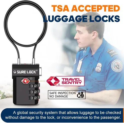 Miniatura 3 de SURE LOCK Cerraduras de equipaje aprobadas por la TSA, alerta abierta, diales de fácil lectura, cerraduras de equipaje de viaje para maleta