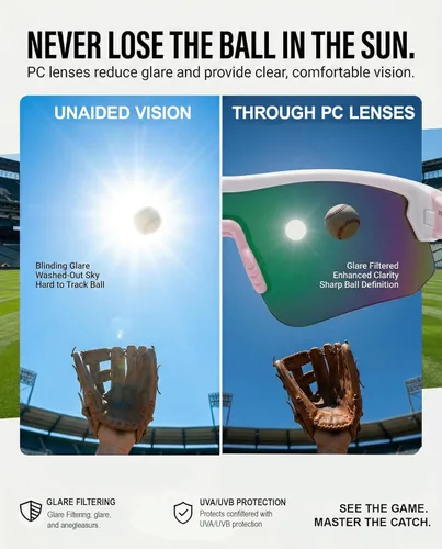 Miniatura 4 de maivnz Gafas de sol de béisbol juveniles para niños, UV400 para niñas, gafas de sol de sóftbol para niñas, niños de 6 a 8 a 12 a 14 años, gafas