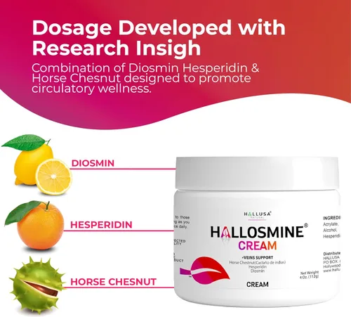 Miniatura 5 de Hallusa Natural Hallosmine Crema para piernas con diosmina, hesperidina y castaño de indias Crema refrescante para el cuidado de la piel