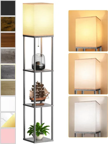Miniatura 13 de Lámpara de pie con estantes para sala de estar blanca, lámpara de pie con estante con bombilla LED de 3 CCT, lámpara de columna de pie de esquina