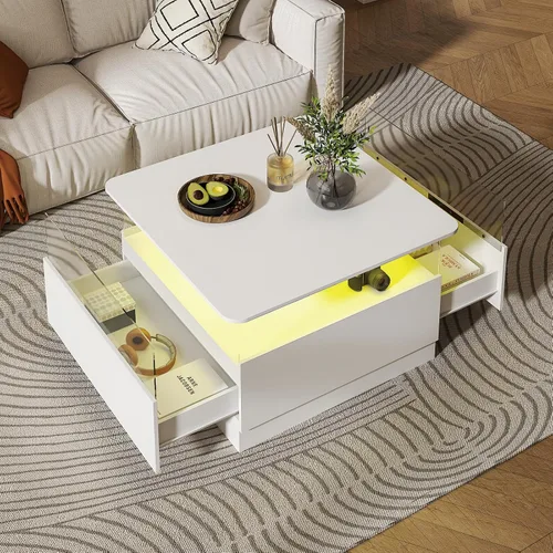 Miniatura 12 de HedoAjim Mesas de centro cuadradas con almacenamiento, mesa de centro moderna para sala de estar, mesas de centro redondas negras y 2 cajones Negro