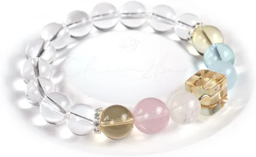 Miniatura 36 de Precious Gemstone Natural Crystal Healing Bracelet, Rutilated Quartz, Moonstone, Quartz Handmade Original Design Bracelet