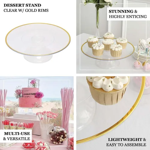 Miniatura 4 de Efavormart - Paquete de 2 elevadores de plástico transparente de 12 pulgadas con borde dorado para cupcakes y postres, soporte desechable para tartas