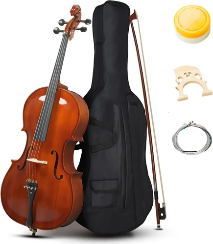 Miniatura 8 de Vasitelan Violonchelo acústico 4/4, violonchelo acústico de tamaño completo con funda acolchada, cuerda extra, puente, arco y colofonia para adultos