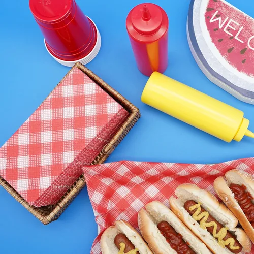 Miniatura 3 de Servilletas de papel American Homestead - Servilletas desechables de tipo lino rojas a cuadros para cena - Servilletas de mesa de calidad de Rojo