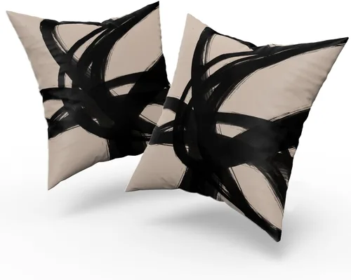 Miniatura 8 de Juego de 2 fundas de almohada de línea de arte abstracto negro y marrón de 16 x 16 pulgadas, juego de 2 fundas de almohada decorativas con estampado