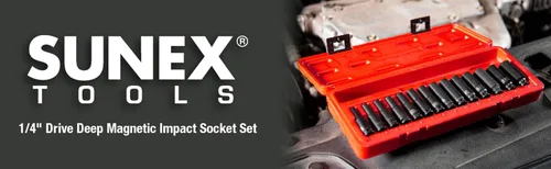Miniatura 7 de Sunex Tools 1831, juego de llaves de impacto magnético profundo de 1/4 pulgada, 14 piezas, métrico, 4 mm - 15 mm, acero de aleación Cr-Mo, estuche