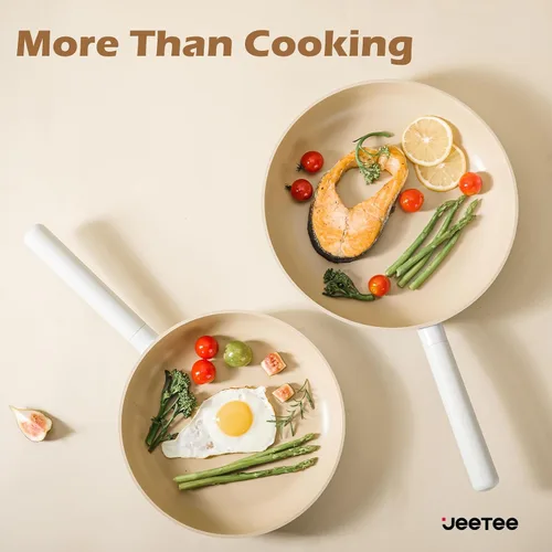Miniatura 9 de JEETEE Juego de utensilios de cocina de cerámica, juego de 13 ollas y sartenes antiadherentes con asas extraíbles de rotación, juego de cocina