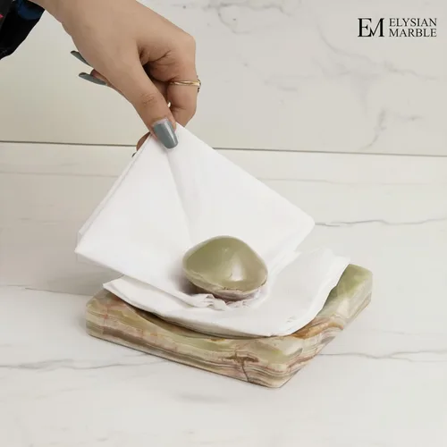 Miniatura 3 de Servilletero de cóctel de mármol con peso, moderno servilletero cuadrado para mesa, servilletero pesado decorativo para comedor en interiores y Verde