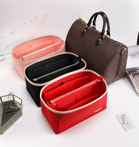 Miniatura 9 de KESOIL Inserto organizador de bolso para bolsos, Fit Speedy 30 Neverfull Felt Tote Insert con Base Shaper Zipper Bag en bolsa (rosa fieltro, grande)