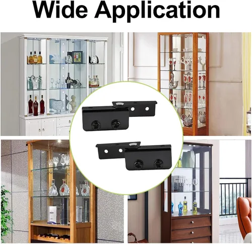 Miniatura 6 de Bisagra de puerta de vidrio de gabinete de acero inoxidable negro, bisagras de pivote montadas en el lado 4pcs, ajustable, antideslizante, capacidad