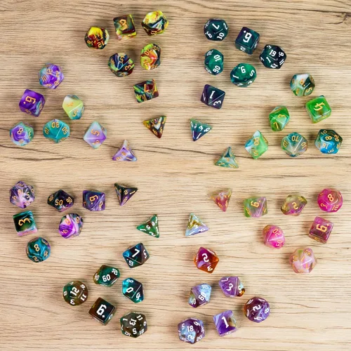 Miniatura 6 de Juego de 8 Sets de Dados Poliédricos D&D, Juego de 56 Dados DND con 2 Bolsas de Cuero Grandes para Juegos de Mesa RPG