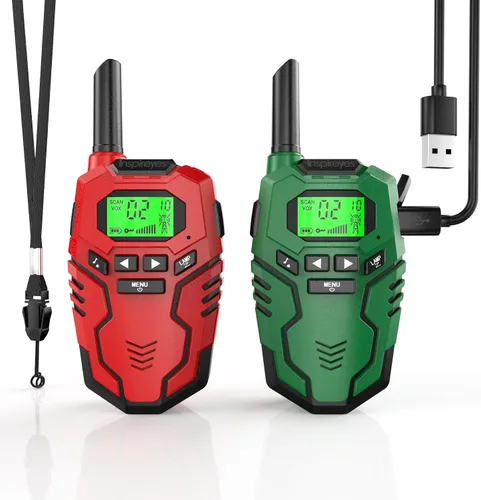 Miniatura 12 de Inspireyes Walkie Talkies para niños, paquete de 2 recargables de largo alcance, juguetes para niños y niñas de 3 a 12 años, juguete de radio de 2