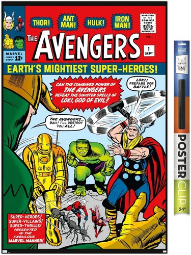 Miniatura 17 de Trends International Marvel Comics Avengers #1 - Póster de pared, 34 pulgadas de largo x 22.4 pulgadas, versión enmarcada en madera de granero