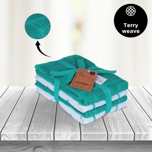 Miniatura 8 de AMOUR INFINI Paquete de 4 Toallas de Cocina Absorbentes, de Secado Rápido de Algodón Terry Premium Paños de Cocina con Asa para Colgar 16 x 28 Caja