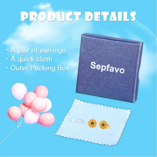 Miniatura 6 de Sepfavo Aretes tipo dormilona de girasol, joyería para niñas y mujeres, bonitos aretes esmaltados con girasol, dorados, hipoalergénicos para niñas