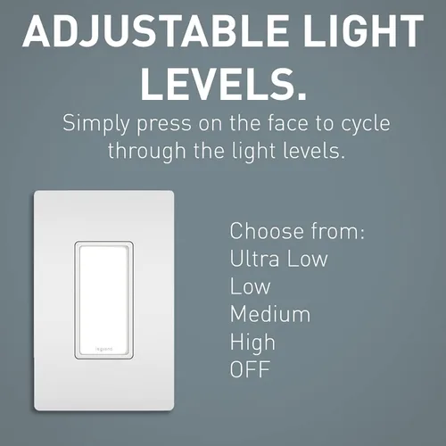 Miniatura 4 de Legrand NTLFULLWPW - Toma de luz nocturna LED radiante ajustable con placa de pared sin tornillos, luz nocturna para escaleras, luz de corte