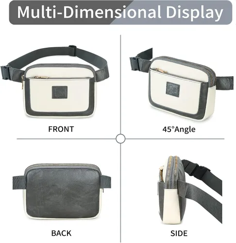 Miniatura 3 de BUG Riñonera bandolera para mujer, beige, gris (Beige and Gray), Moda
