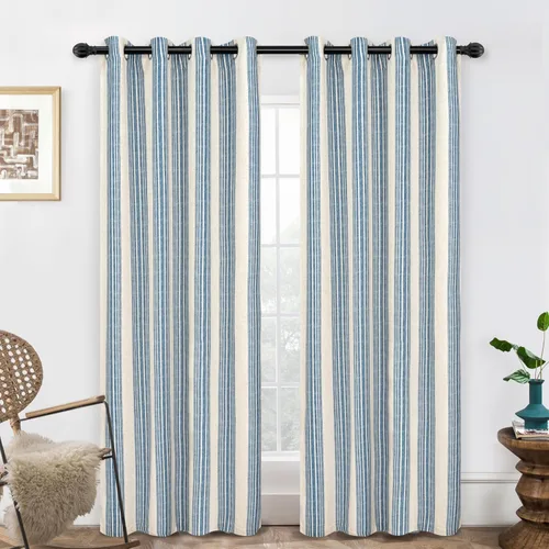 Miniatura 20 de DriftAway Chris Linen - Cortinas opacas con capa térmica y reductora de sonido, 63 pulgadas de largo para dormitorio, cortinas estampadas a rayas