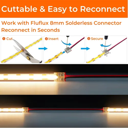 Miniatura 4 de Tira de luces LED COB 2700K, cinta de luz flexible premium de 24V CC con fuerte cinta VHB de 3M, CRI 95, certificación UL, cortable, regulable