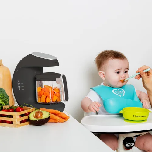Miniatura 4 de Taza y cuchilla de repuesto con cesta de vapor para máquina de alimentos EVLA'S Baby - Gris oscuro