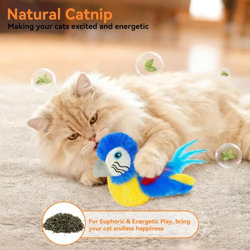 Miniatura 5 de Juguetes para gatos que aletean pájaro (no puede volar), pájaro eléctrico simulado de pájaro interactivo con alas flappy, juguete recargable Azul