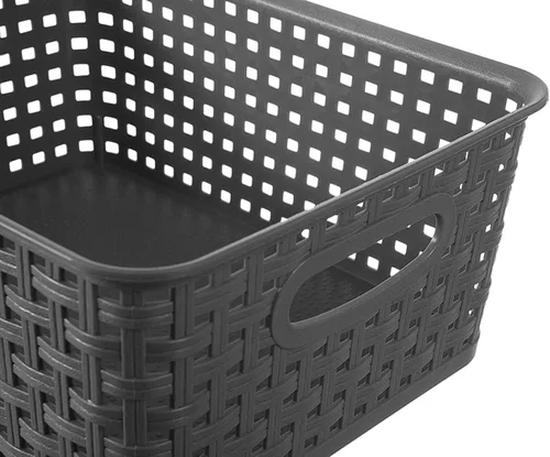 Miniatura 3 de Cesta de almacenamiento tejida de plástico gris, paquete de 6 unidades, organizador gris para cocina, oficina, baño