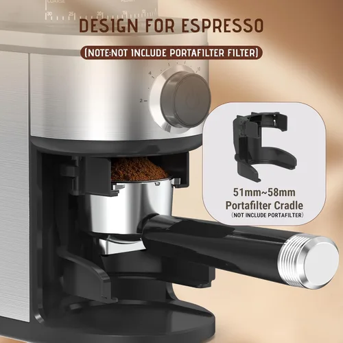 Miniatura 10 de Ollygrin Molinillo de café de rebabas, molinillo de café cónico eléctrico con 30 ajustes de molienda ajustables para 2-12 tazas, plateado y negro