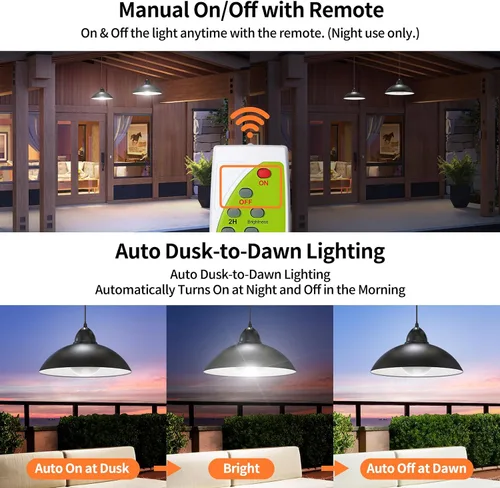 Miniatura 5 de Luz colgante solar de doble cabezal Lightonight Indoor Outdoor, Remote IP65 Waterproof Dusk to Dawn Solar Shed Lamp for Gazebo, Barn, Stables