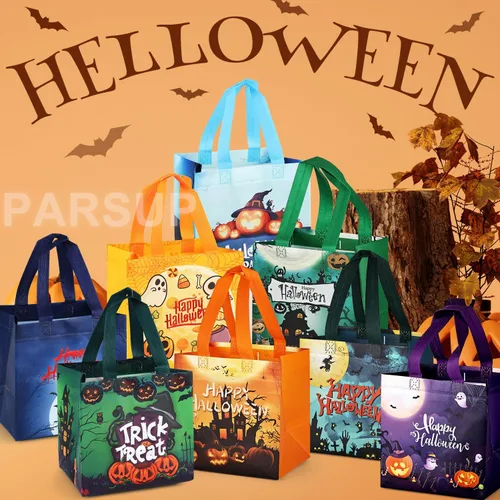 Miniatura 4 de PARSUP 16 bolsas bronceadoras de Halloween para dulce o truco, bolsas de Halloween con asas, bolsas de regalo metálicas, bolsas de Halloween